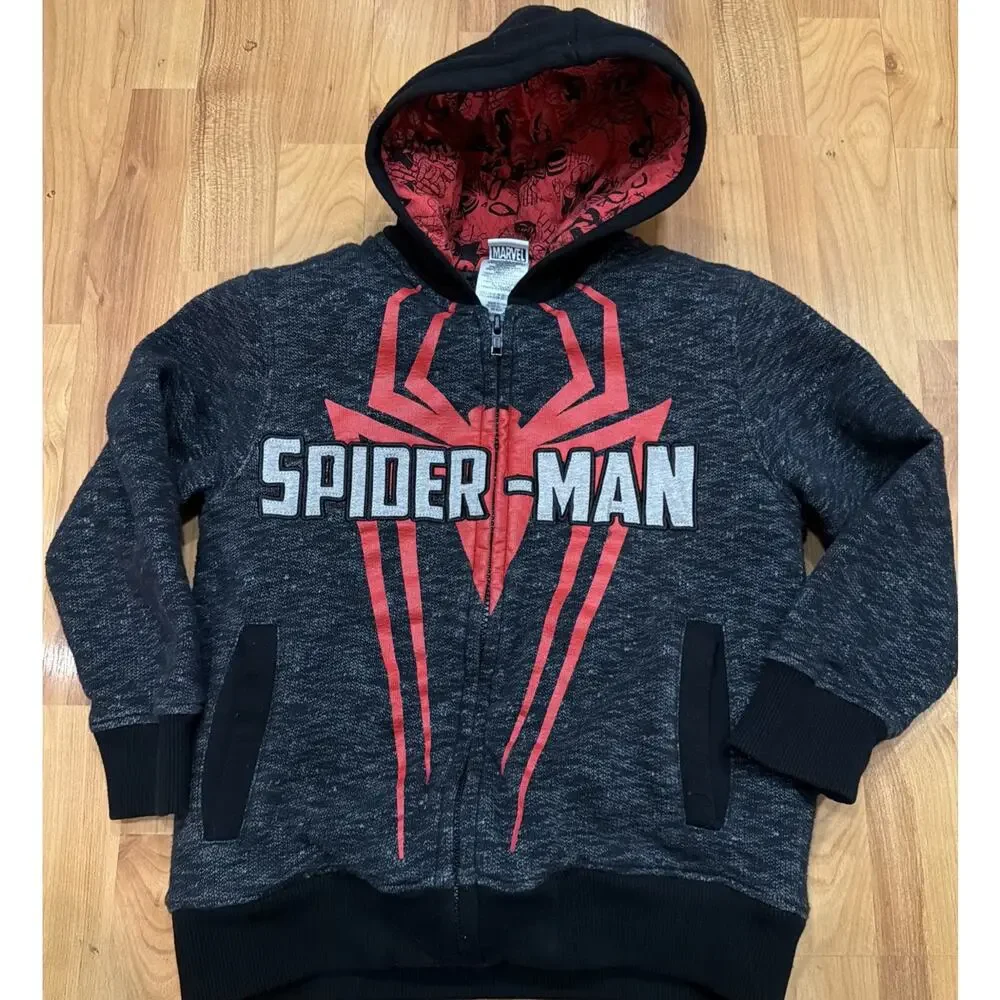 Marvel Ultimate Spiderman Zip Hoodie Jacket Quilt Lined Grays Boys 5/6